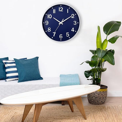 HZDHCLH Navy Blue Wall Clocks Battery Operated,12 inch Silent Non Ticking Modern Wall Clock for Living Room Bedroom Kitchen Office Classroom Decor