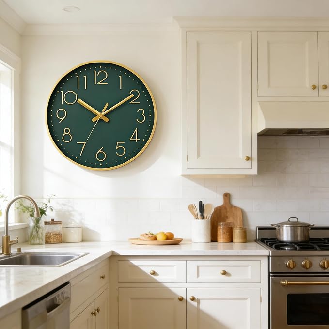 DAXSMY Wall Clock - 8 Inch Silent Non-Ticking Modern 3D Wall Clocks Battery Operated - Decorative Clock for Kitchen, Home Office, Bathroom, Bedroom(Dark Green