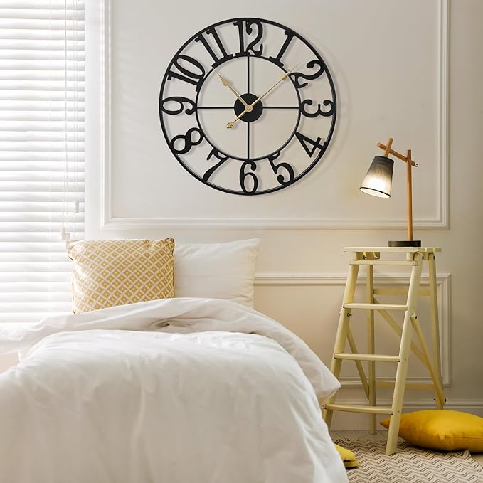 Large Wall Clock for Living Room Decor - 16 Inch Silent Non-Ticking Wall Clocks Battery Operated, Metal Vintage Retro Decorative Modern Wall Clock for Bedroom, Kitchen, Office, Farmhouse Decor