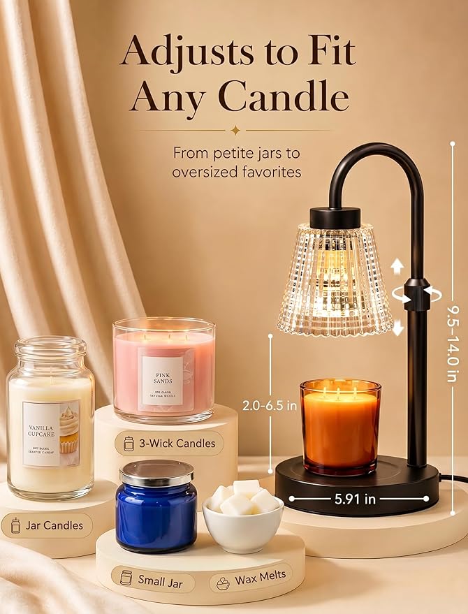 Girece Candle Warmer Lamp with Timer and Dimmer, Adjustable Height Electric Candle Warmer for Jar Candles, 2 Bulbs, Birthday Gifts for Women, Modern Home Decor Housewarming Gifts New Home
