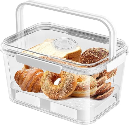 Bread Box for Kitchen Countertop: 2 Pack Airtight Breadbox Food Storage Container, Portable Large Plastic Clear Container with Lid for Homemade Bread, Toast, Bagel, Donut, Cookies and Fruits