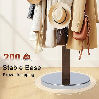 Wooden Coat rack freestanding, Coat racks stand with 6 Hook, Heavy duty coat tree standing Adjustable Heights for Bedroom, Entryway, Hallway, Office, Metal Base (Walnut)