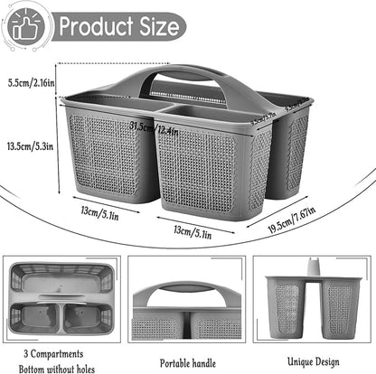 Plastic Gray Shower Caddy Basket, Divided Cleaning Portable Shower Basket with Handle Compartments Storage Organizer for Bathroom, College, Kitchen, Dorm Room Essentials