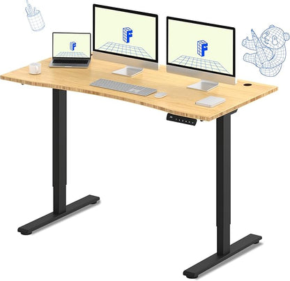 FLEXISPOT E3 Bamboo Dual Motor 60 x 30 Electric Standing Desk Sit Stand Up Desk, Holds 220 lbs, Adjustable Height w/ Memory Presets, Solid Bamboo Curved Desktop & Black Frame, Ships in 2 Boxes