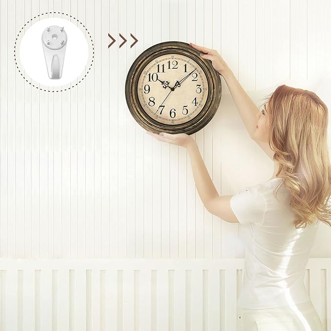 Plumeet Extra Large Retro Wall Clock, 16'' Non Ticking Classic Silent Vintage Wall Clocks Decorative Kitchen Living Room Bedroom - Battery Operated