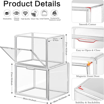 DILIBRA 4 Packs Clear Plastic Handbag Storage Organizer for Closet, Acrylic Display Box for Handbag, Stackable Storage Boxes Bag Organizer with Magnetic Door for Purse Clutch Wallet Book Toys