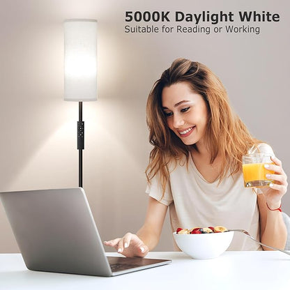 Ambimall 64'' Floor Lamps for Living Room with Remote Control and Stepless Dimmable Colors Temperature & Brightness, 9W Bulb Included(Beige Lampshade & Black Pole)