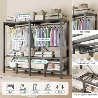Foldable Portable Wardrobe Closet with Magnetic Doors & Cover, Heavy Duty Covered Clothes Rack with Hanging Clothing Rod, Metal Frame Standing Alone Closet for Bedroom (Door Design D, 70.9IN/180CM)