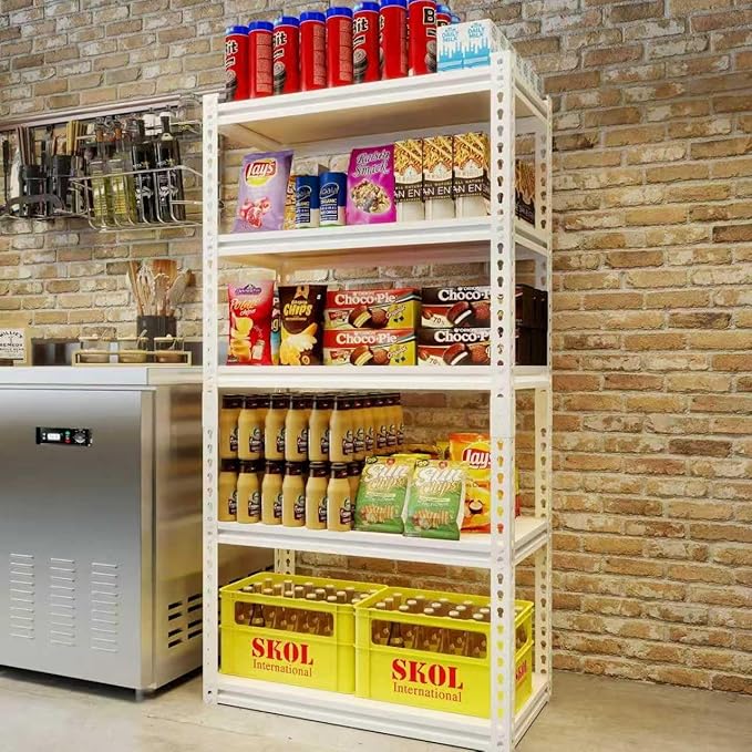 White 72"h *40.12"w*18"d Storage Shelves Shelving: Adjustable Metal+Wood 5-Heavy-Duty-Shelf (Unit)-Rack Industrial Utility Household Organizer/Systerm for Kitchen Pantry/Bedroom/Garage/Closet