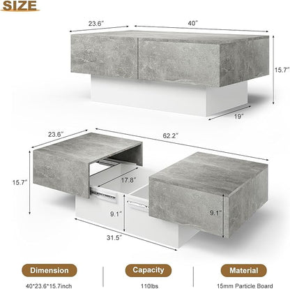 Coffee Table with Large Storage for Living Room Farmhouse Center Table Mesas De Centro para Salas Modernas Nesting Coffee Tables Modern Coffee Table for Reception Room, Grey