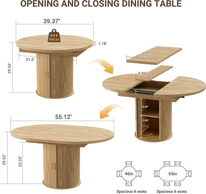40-55in Extendable Round Dining Table for 4–6, Modern Oval Dining Table, Multi-Use Kitchen Table with Removable Leaves Space Saving, Dinner Table for Dining Room,Apartments or Meeting Rooms