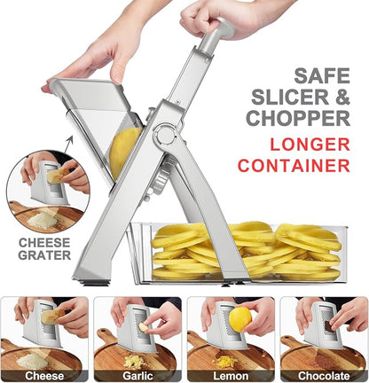 SupMaKin Upgrade Larger Safe Mandoline Slicer with Cheese Grater Potato Slicer for Chips, Vegetable & Food Cutter,Thickness Adjustable 0.1-8 mm, Kitchen Faster Slice (Only Slicer)