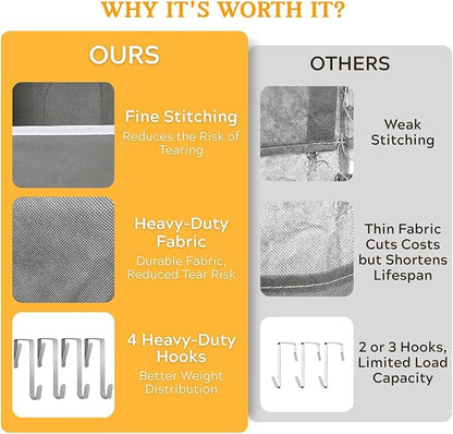 Over The Door Organizer, 5-Tier Extra Large Behind Door Storage with 10 Big Front & 10 Mesh Pockets, 80lb Capacity, Hanging Storage Organizer with Clear Window Kids Toys, Shoes, Diapers, Light Grey