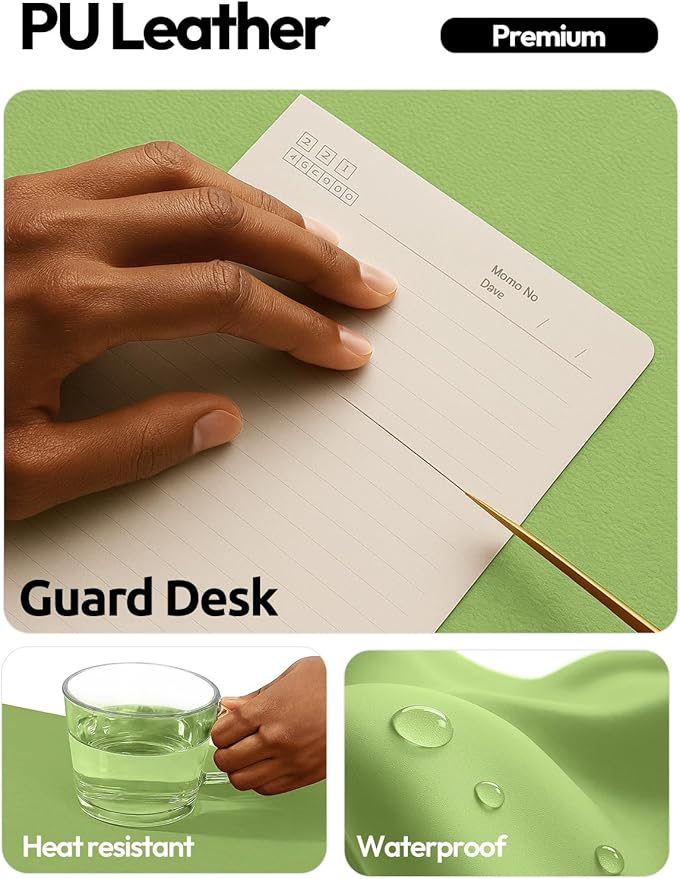 YSAGi Leather Desk Protector, Office Mat, Large Mouse Mat, Non-Slip PU Leather Blotter, Laptop Pad, Waterproof Writing Pad for Office and Home (Leaf Green, 23.6" x 13.8")