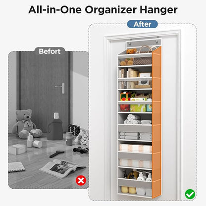 6 Tiers Over The Door Organizer, Heavy Duty Hanging Organizer Storage with Large Capacity Pockets, Behind Door Storage Hanging Shelves for Closet Wall Bathroom Bedroom Nursery Pantry, 1 Pack Grey
