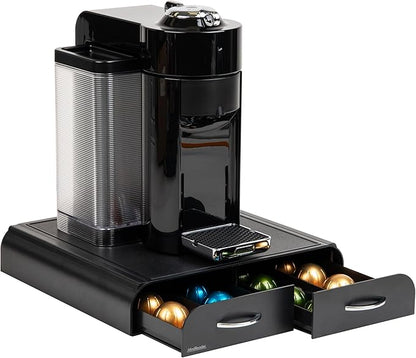 Mind Reader Single Serve Coffee Pod Organizer with 2 Drawers, Plastic, 13.25"L x 12.75"W x 2.5"H, Black