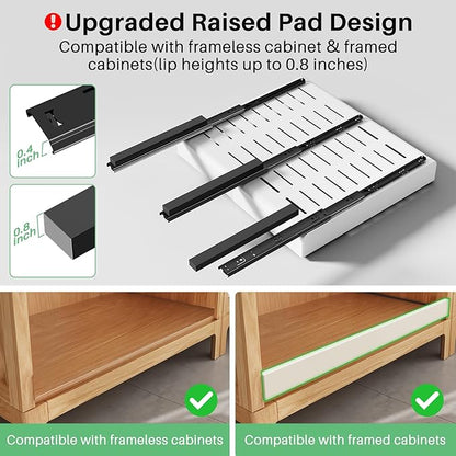 Pull out Cabinet Organizer, 6-pack, Expandable(12"-20") Heavy Duty Slide out Drawers Fixed with Adhesive Nano Film for Pots, Roll out Shelf Storage for Kitchen Base Cabinet Organization(3 Rails)