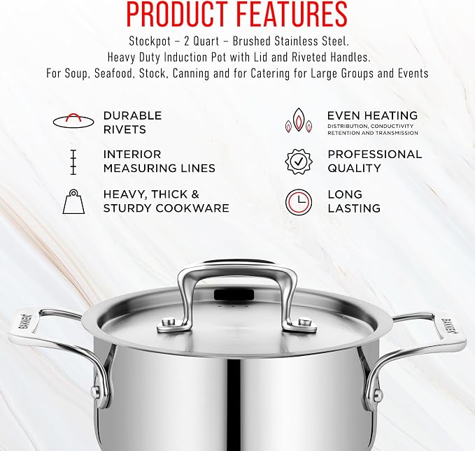 Stainless Steel Stockpot with Lid, 2 Quart, 18/8 Steel