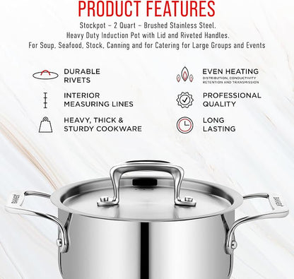 Stainless Steel Stockpot with Lid, 2 Quart, 18/8 Steel