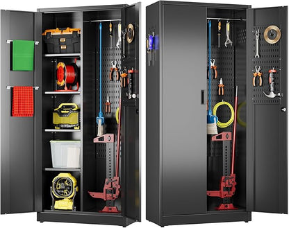 Aobabo Broom Closet Storage Cabinet, Lockable Garage Storage Cabinet for Home Garage, 71.37" H×33.93" W×16.92" D, Assembly Required, Black
