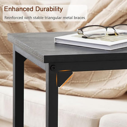AMHANCIBLE C Shaped End Table, Couch Tables That Slide Under, TV Tray Snack Table for Sofa, Small Side Table for Couch, Small Space, Living Room, Black HET02CBK-1