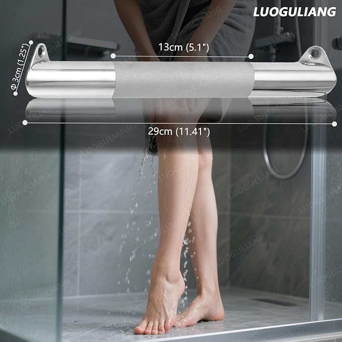 Shower Foot Rest Bar, Polished Chrome Corner Shower Foot Rest for Shaving Legs, Stainless Steel Wall Mounted Bathroom Shower Foot Step