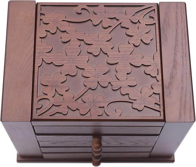 Wooden Jewelry Box for Women, 5-Layer Wooden Jewelry Organizer Boxes with 4 Drawers, Vintage Solild Wood Storage CaseJewelries, Watches, Necklace, Ring (Dark Brown)