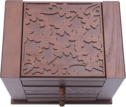 Wooden Jewelry Box for Women, 5-Layer Wooden Jewelry Organizer Boxes with 4 Drawers, Vintage Solild Wood Storage CaseJewelries, Watches, Necklace, Ring (Dark Brown)