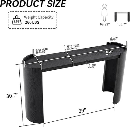 53 Inch Console Table, Modern Entryway Table with Rounded Corners, Narrow Sofa Table Behind Couch for Foyer, Hallway, Living Room,Black