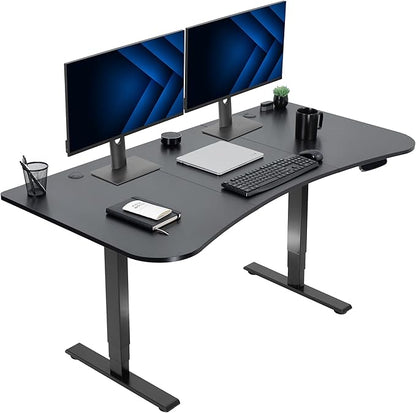 VIVO Electric 63 x 32 in Standing Desk, Touch Screen Adjustment, 220 lb Frame Support, 2E Series, Black Carbon Fiber Top Black Frame, DESK-KIT-2EBR