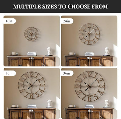 Cuspin Wall Clock, 16 Inch Bronze Metal Wall Clock Silent Non-Ticking Battery Operated, Large Round Retro Arabic Numerals Analog Decorative Clocks for Living Room Kitchen Mantel Office