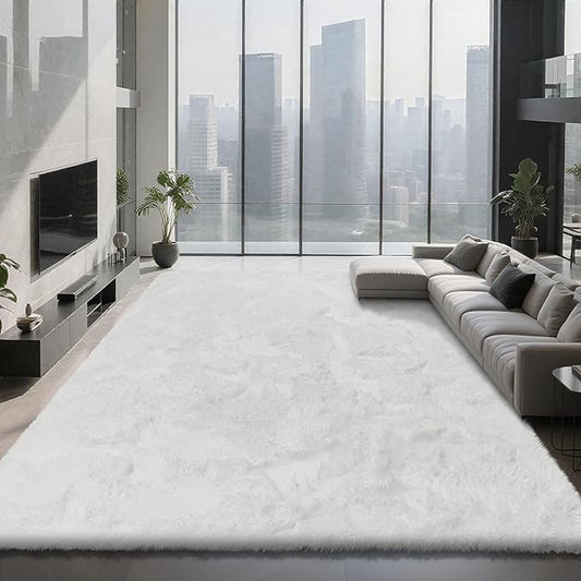 Shag Area Rugs for Bedroom Living Room,6X9 Ultra Soft White Fluffy Area Rugs for Dorm,Indoor Carpet Plush Rugs for Home Decor,White