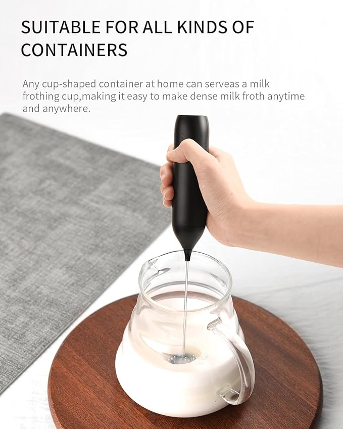 CIRCLE JOY Rechargeable Milk Frother Handheld, Coffee Frother Wand Drink Mixer with Stainless Steel Whisk for Coffee, Cappuccino, Lattes, Frappe, Matcha and Hot Chocolate, Black