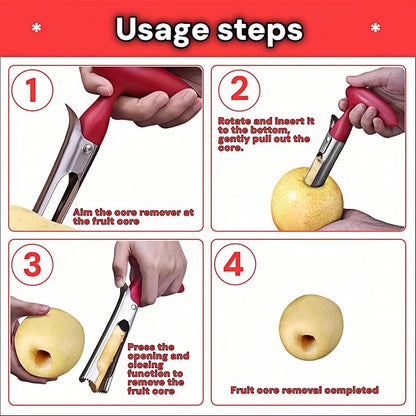 Premium Stainless Steel Apple Corer - Easy Use & Dishwasher Safe, Multi-Fruit Core Remover with Ergonomic Handle for Apples, Pears, Tomatoes & Cupcakes | Durable Kitchen Tool (Red)