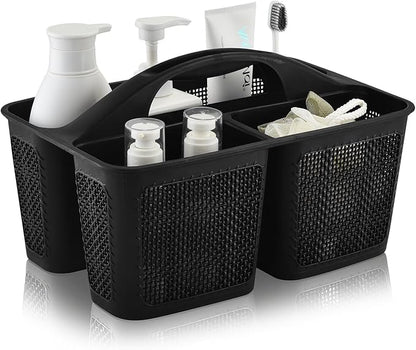 Plastic Black Shower Caddy Basket, Divided Cleaning Portable Shower Basket with Handle Compartments Storage Organizer for Bathroom, College, Kitchen, Dorm Room Essentials