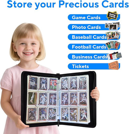 Portable 9-Pocket Trading Card Binder, Holds 720 Cards with 40 Removable Double-Sided Sleeves, Baseball Card Binder Card Storage Organizer Album for Boys, Girls, Sports & Game Cards