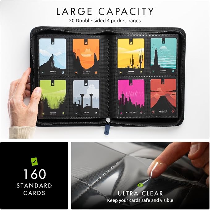 Vault X 4 Pocket Zip Binder, 160 Cards, Exo-Tec Material, 20 Side-Loading Pages (Blue)