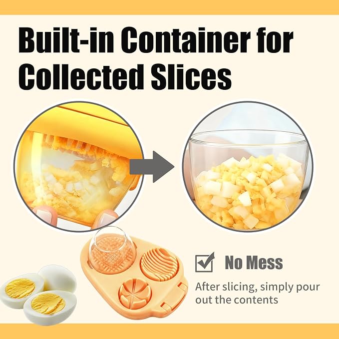 3 In 1 Egg Slicer for Hard Boiled Eggs with Cleaning Brush, Multipurpose 3-Way Cutter with 3 Slice Modes, Heavy Duty, Hard Boiled Egg Cutter & Fruit Slicer, Dishwasher Safe (Yellow)