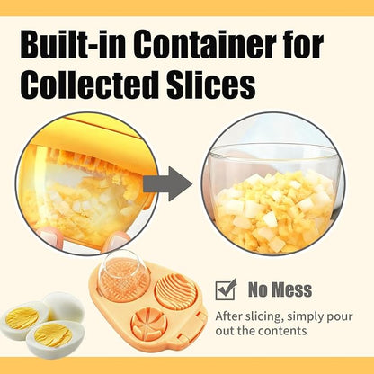 3 In 1 Egg Slicer for Hard Boiled Eggs with Cleaning Brush, Multipurpose 3-Way Cutter with 3 Slice Modes, Heavy Duty, Hard Boiled Egg Cutter & Fruit Slicer, Dishwasher Safe (Yellow)