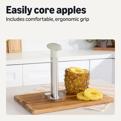 Amazon Basics Pineapple Corer and Slicer and Apple Corer with Sharp Blade, Detachable Handle, 2-Piece Set, Dishwasher-Safe, Linen Gray