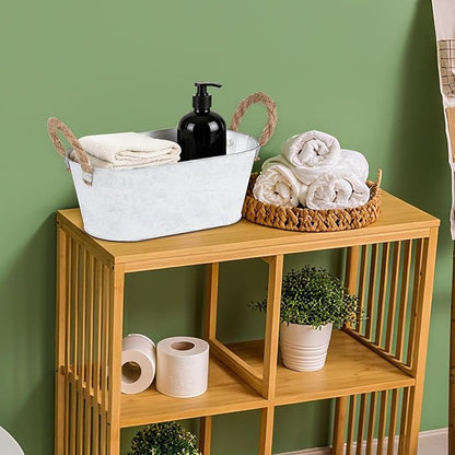 3 Packs Rustic Metal Storage Basket for Toilet Tank Top Bathroom Decoration Toilet Paper Organizing Bin Box with Handle