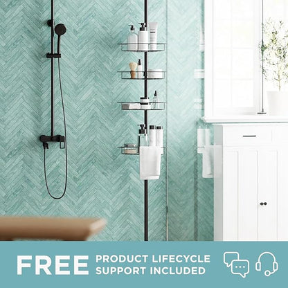 Zenna Home Tension Pole Shower Caddy Corner Organizer, Adjustable Standing Shower Caddy with 4 Baskets and Towel Bar, Rust Resistant Bathroom Tension Rod Organizer, 60 to 97 Inch, Bronze | Adjustable, Built in Towel Bar, Rust-Resistant