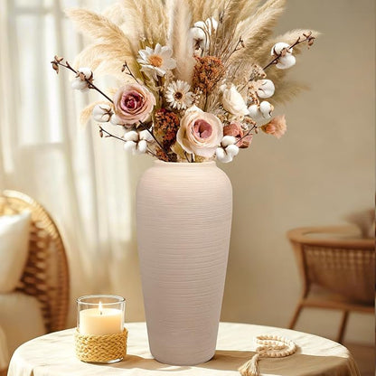Tall Ceramic Vase 12 Inch Neutral Textured Vase,Cream Ceramic Vase for Home Decor,Farmhouse Tall Ceramic Flower Vase for Dining Table,Living Room,Kitchen,Bedroom,Entryway