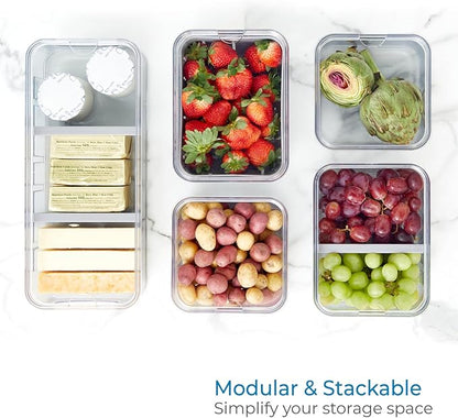 iDesign Crisp 5-Piece Recycled Plastic Refrigerator Organizer Bin Set with Lids, Clear/Gray