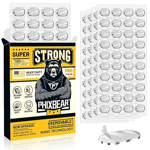 Medium-Pro Mounting Putty No Residue with Pull Tab, Double Sided Tape Glue Adhesive Dots Clear Museum Sticky Tack, Picture Hanging Strips Fixed Decor Art Craft, 0.31 x 0.51 in (160 Pcs)