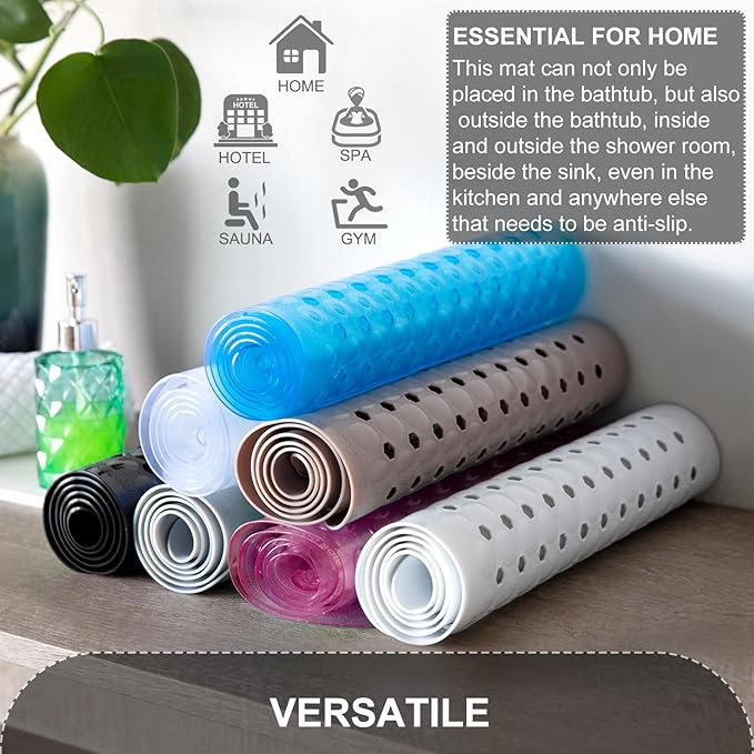 TEESHLY Upgrade Bath Tub and Shower Mats, Non Slip 40 x 16 Inch Extra Large Bathtub Mat, Machine Washable Bathmat with Drain Holes, Suction Cups for Bathroom Floor, Clear Gray