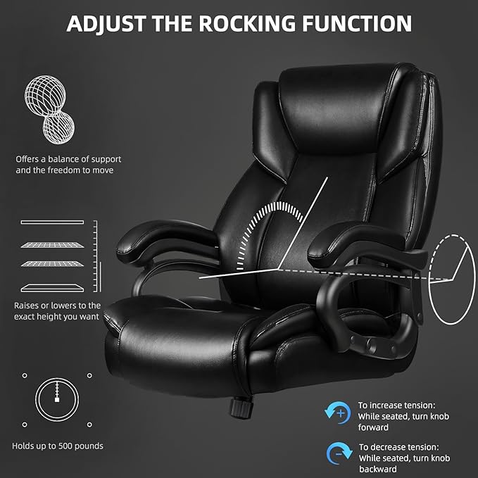 VITESSE 500lbs Heavy Duty Office Chair for Low Back Pain Relief, Big and Tall Office Chair with Ergonomic Lumbar Support, High Back Executive Chair with Quiet Rubber Wheel