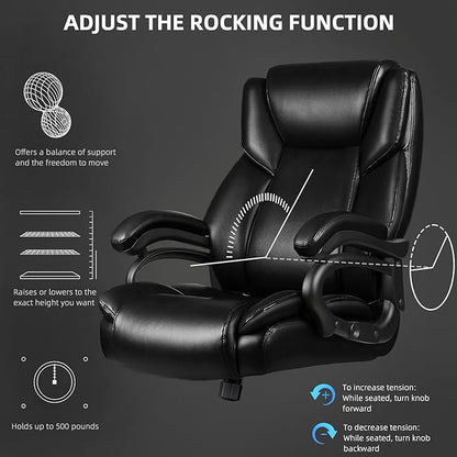 VITESSE 500lbs Heavy Duty Office Chair for Low Back Pain Relief, Big and Tall Office Chair with Ergonomic Lumbar Support, High Back Executive Chair with Quiet Rubber Wheel