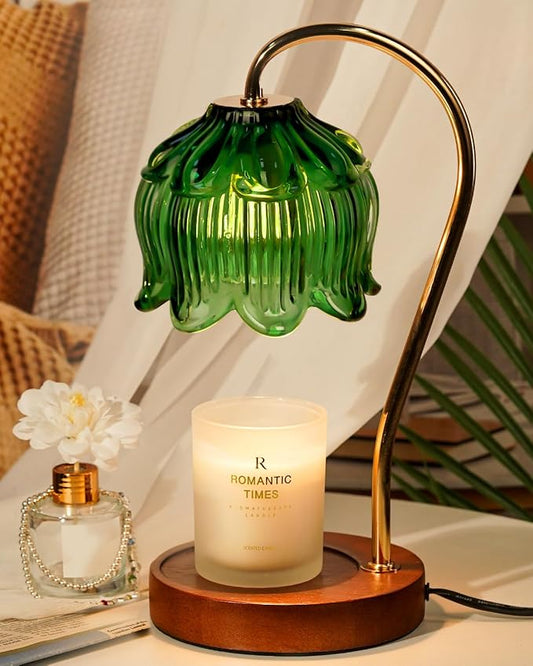 Funistree Green Candle Warmer Lamp with Timer, Christmas Gifts, Dimmable Flower Candle Lamp Warmer, Vintage Birthday Gifts for Women, Mom, Female Friend, Aromatic Candle Light for Yankee Candles