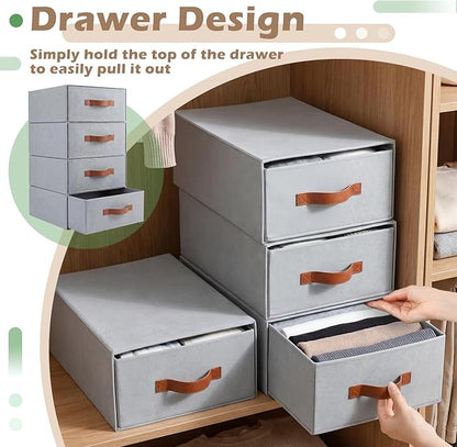 Windyun 4 in 1 Stackable Storage Drawers Closet Organizer with Dividers for Socks Underwear Bras Scarves Ties Large Dresser Organizer Bins Foldable Clothes Storage Boxes, 12 x 15 x 6 Inch(Gray)